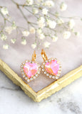 Heart Earrings, Orange Peach Earrings, Neon Heart Drop Earrings