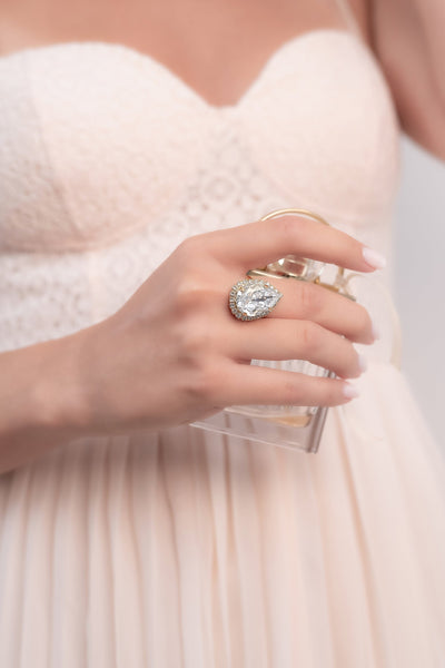 Bridal Cocktail Ring, Dusty Blue Crystal Swarovski Statement Ring