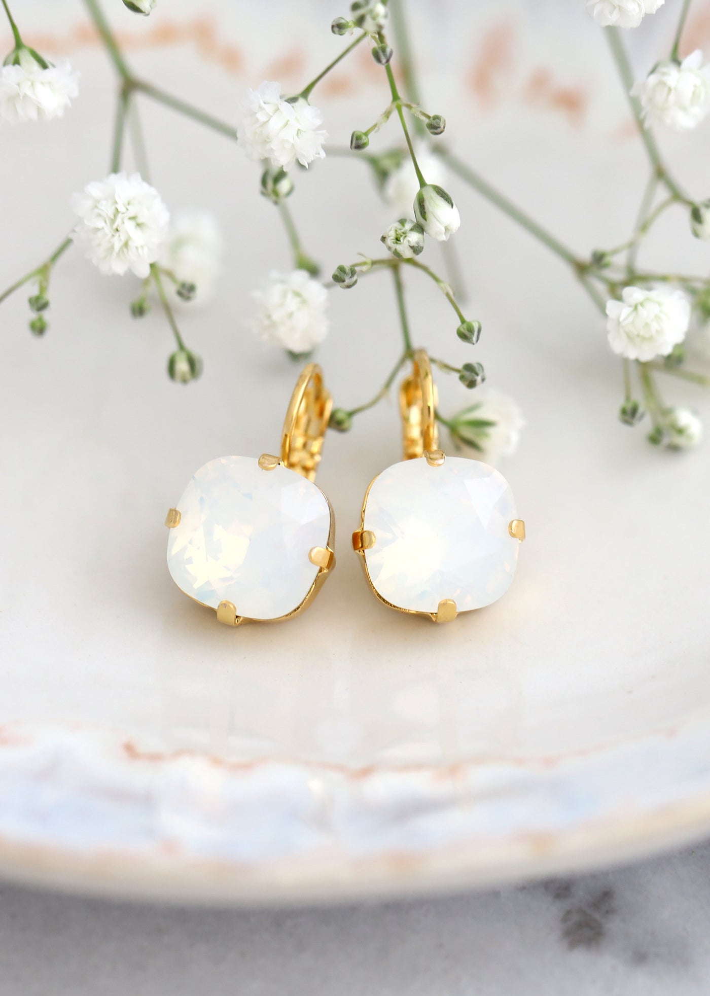 Bridal White Opal Drop Earrings, Bridesmaids Earrings