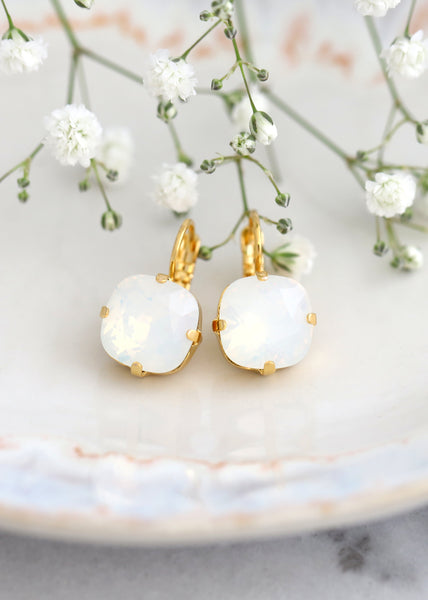 Bridal White Opal Drop Earrings, Bridesmaids Earrings