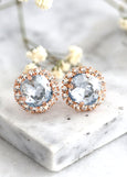 Dusty Blue Stud Earrings, Dusty Blue Crystal Swarovski Earrings