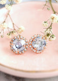 Dusty Blue Stud Earrings, Dusty Blue Crystal Swarovski Earrings