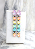 Rainbow Crystal Long Earrings, Chandelier Bridal Earrings