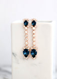 Bridal Blue Navy LONG  Earrings, Navy Blue  Bridal Drop Earrings