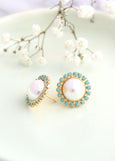 Pearl Turquoise Stud Earrings, Gift For Her, Bridesmaids Earrings