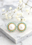 Pearl Turquoise Stud Earrings, Gift For Her, Bridesmaids Earrings