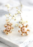 Star Earrings, Rose Cream Pearl Earrings, Pearls Stud Crystal Earrings