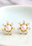 Star and Pearl Stud Earrings, Bridal Pearls Stud Crystal Earrings