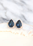 BLUE NAVY EARRINGS, Teardrop Navy Blue Bridal Crystal Earrings