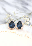 BLUE NAVY EARRINGS, Teardrop Navy Blue Bridal Crystal Earrings