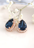 BLUE NAVY EARRINGS, Teardrop Navy Blue Bridal Crystal Earrings