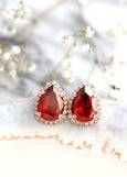 RED EARRINGS, Bridal Ruby Crystal Earrings, Bridesmaids Red Earrings