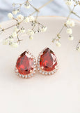 RED EARRINGS, Bridal Ruby Crystal Earrings, Bridesmaids Red Earrings