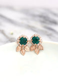 Emerald Stud Earrings, Bridal Emerald Crystal Stud Earrings