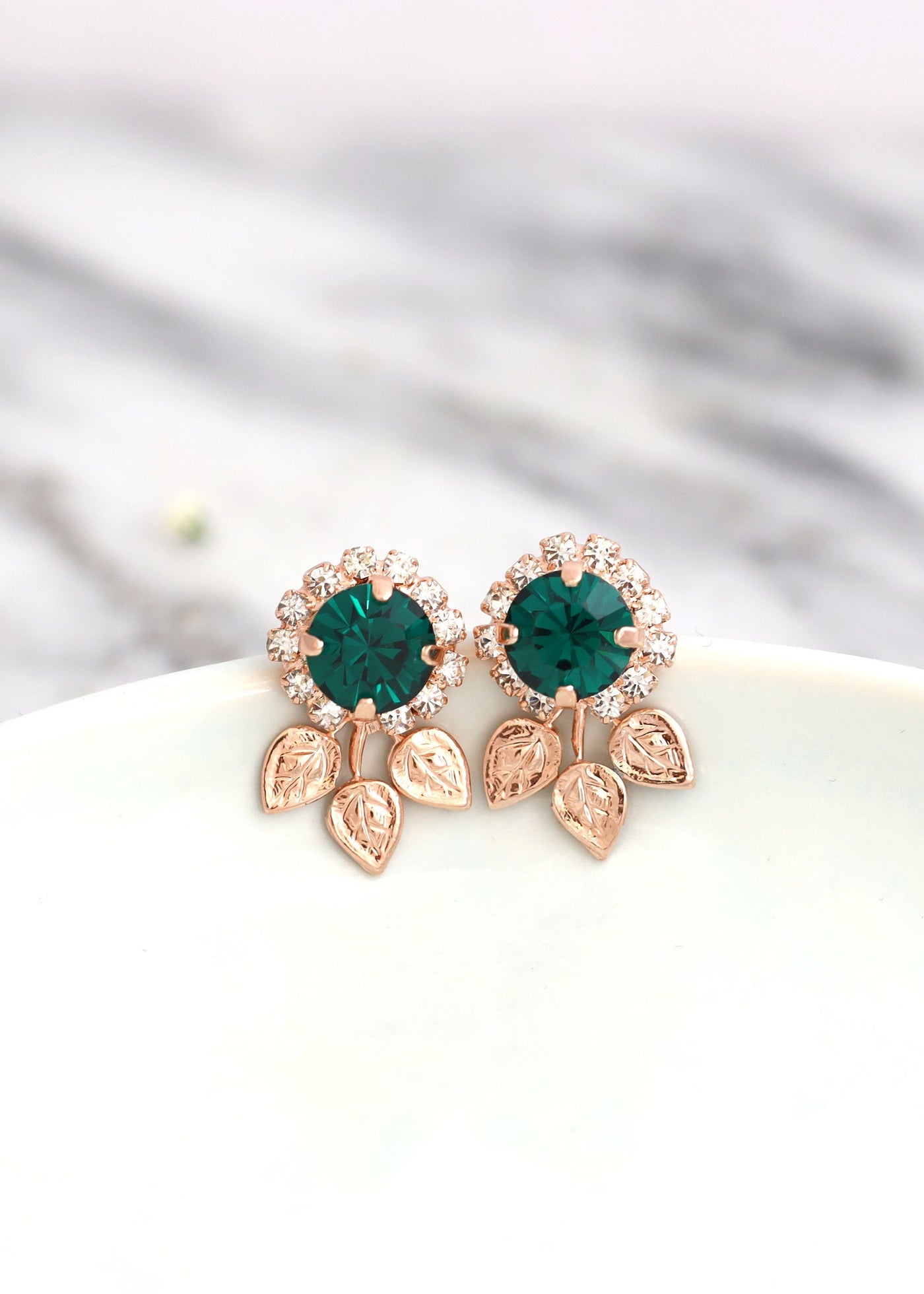 Emerald Stud Earrings, Bridal Emerald Crystal Stud Earrings