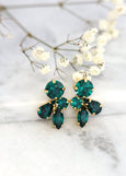 Emerald Earrings, Bridal Emerald Earrings, Bridal Green Cluster Swarovski Earrings, Everyday Green Earrings, Bridesmaids Emerald Earrings