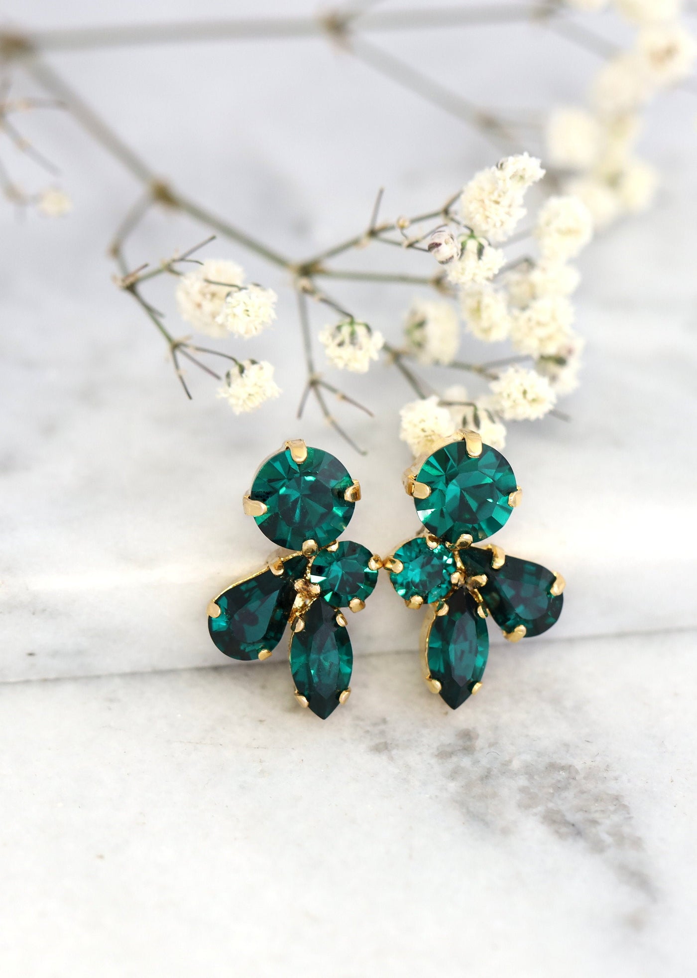 Emerald Earrings, Bridal Emerald Earrings, Bridal Green Cluster Swarovski Earrings, Everyday Green Earrings, Bridesmaids Emerald Earrings