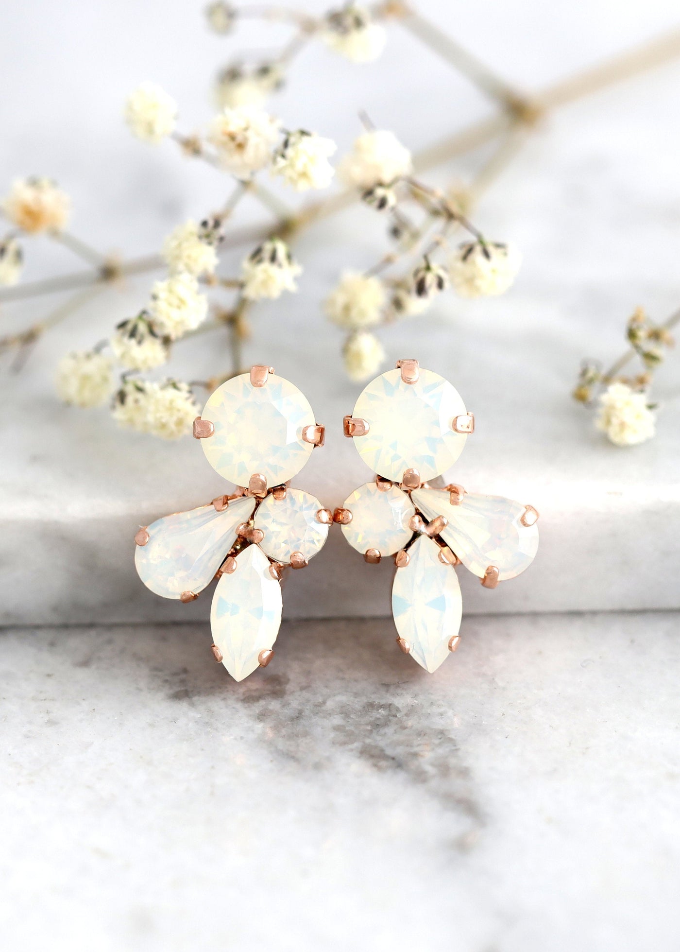 Bridal White Opal Earrings, Bridal Opal Crystal Earrings