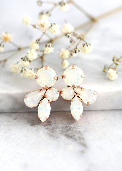 Bridal White Opal Earrings, Bridal Opal Crystal Earrings