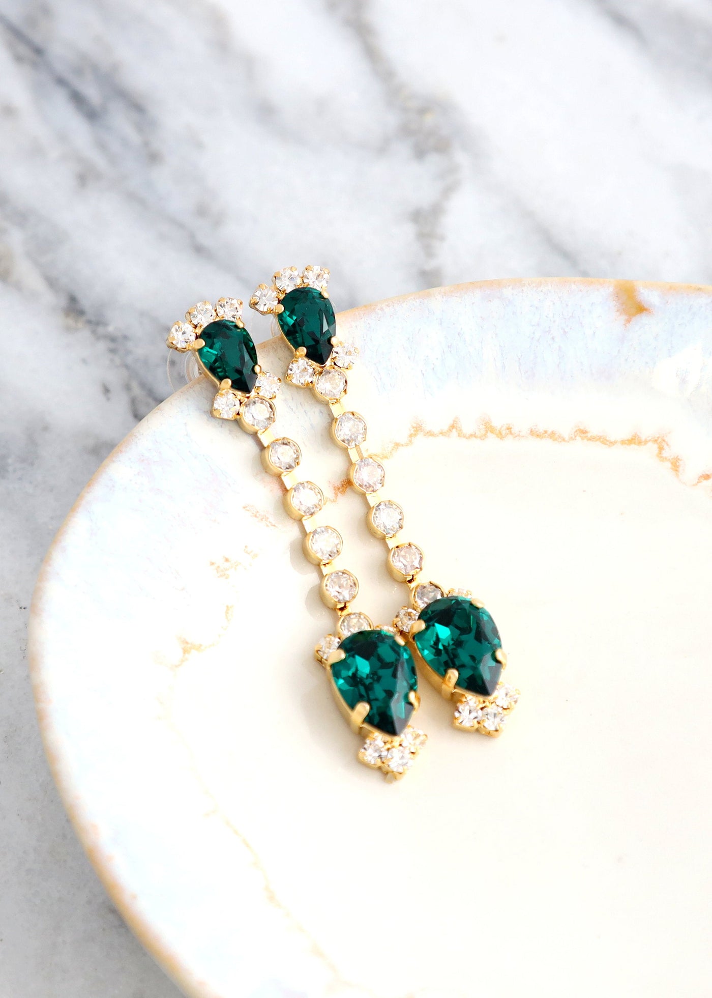 EMERALD LONG  Earrings,  Bridal Emerald Bridal Drop Earrings