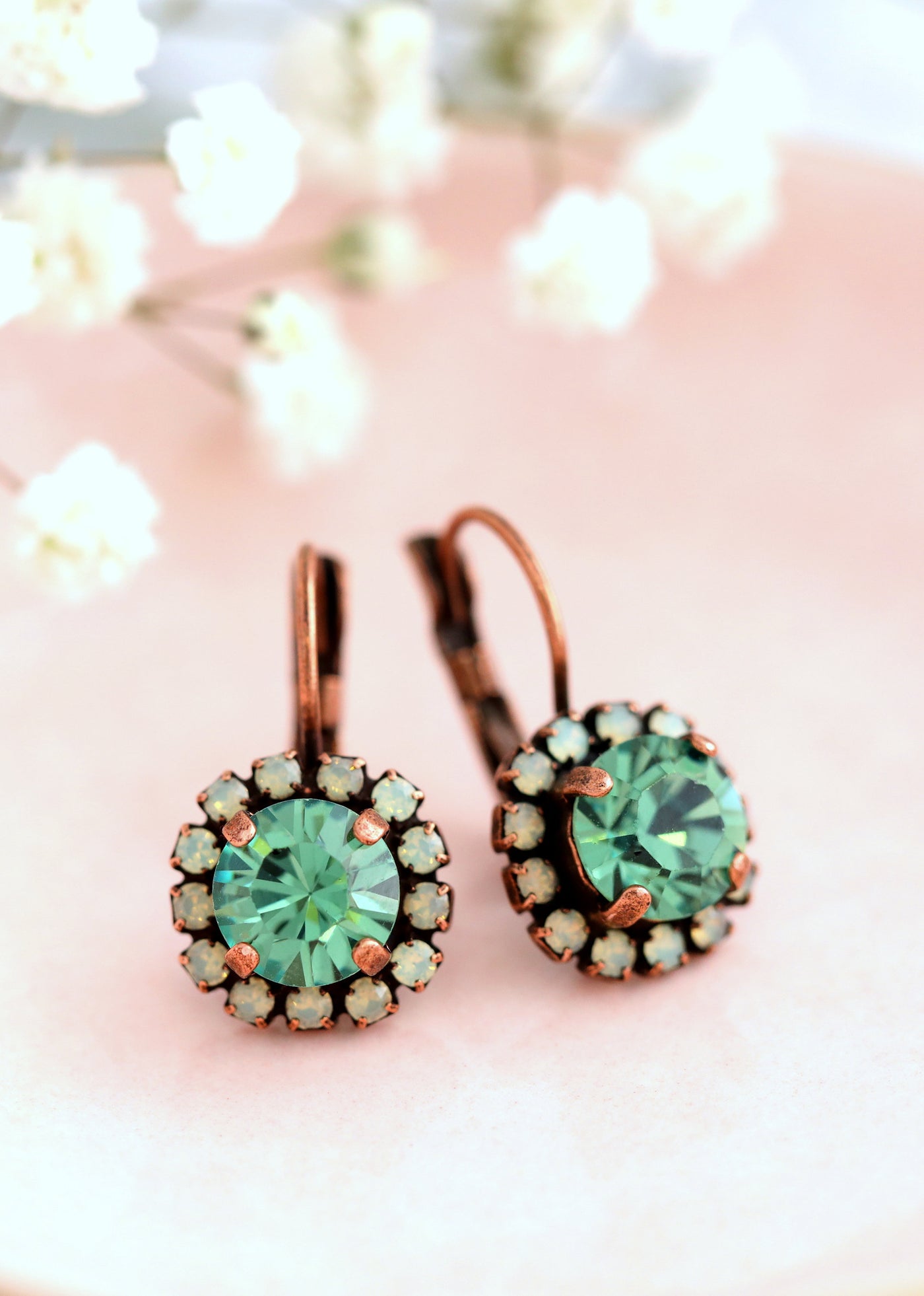 Bridesmaids Peridot Green Earrings, Green Crystal Drop Earrings