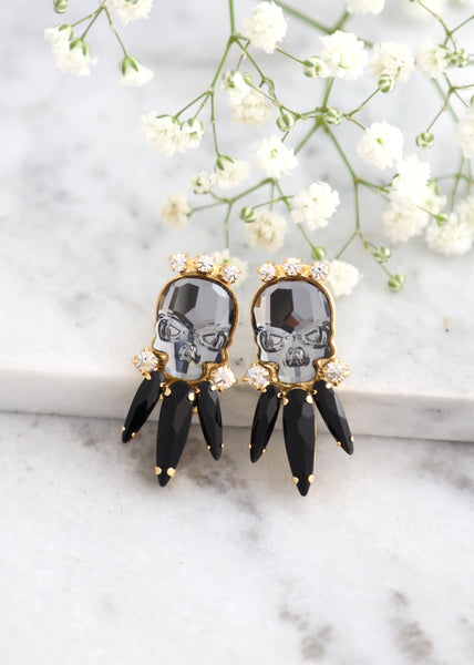 Black Skull Earrings, Skull Earrings, Gothic Bride Jewelry