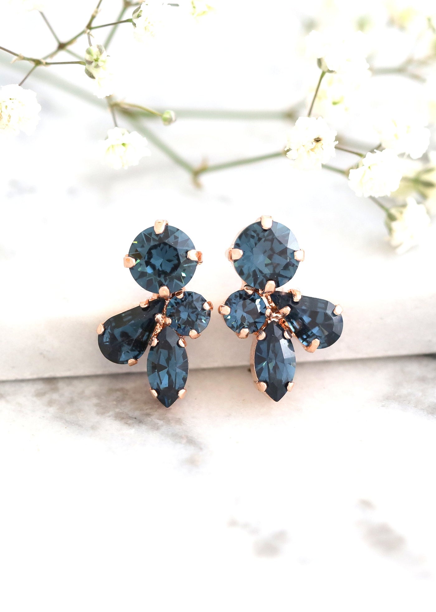 Blue Navy Earrings, Blue Navy Crystal Earrings, Bridesmaids Earrings