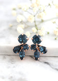 Blue Navy Earrings, Blue Navy Crystal Earrings, Bridesmaids Earrings