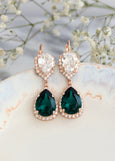 Emerald Chandelier Earrings, Bridal Emerald Drop Lever Back Earrings