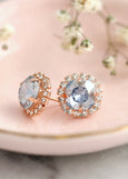 Dusty Blue Stud Earrings, Dusty Blue Crystal Swarovski Earrings