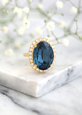 Blue Navy Statement Cocktail Ring, Sapphire Swarovski Crystal Ring