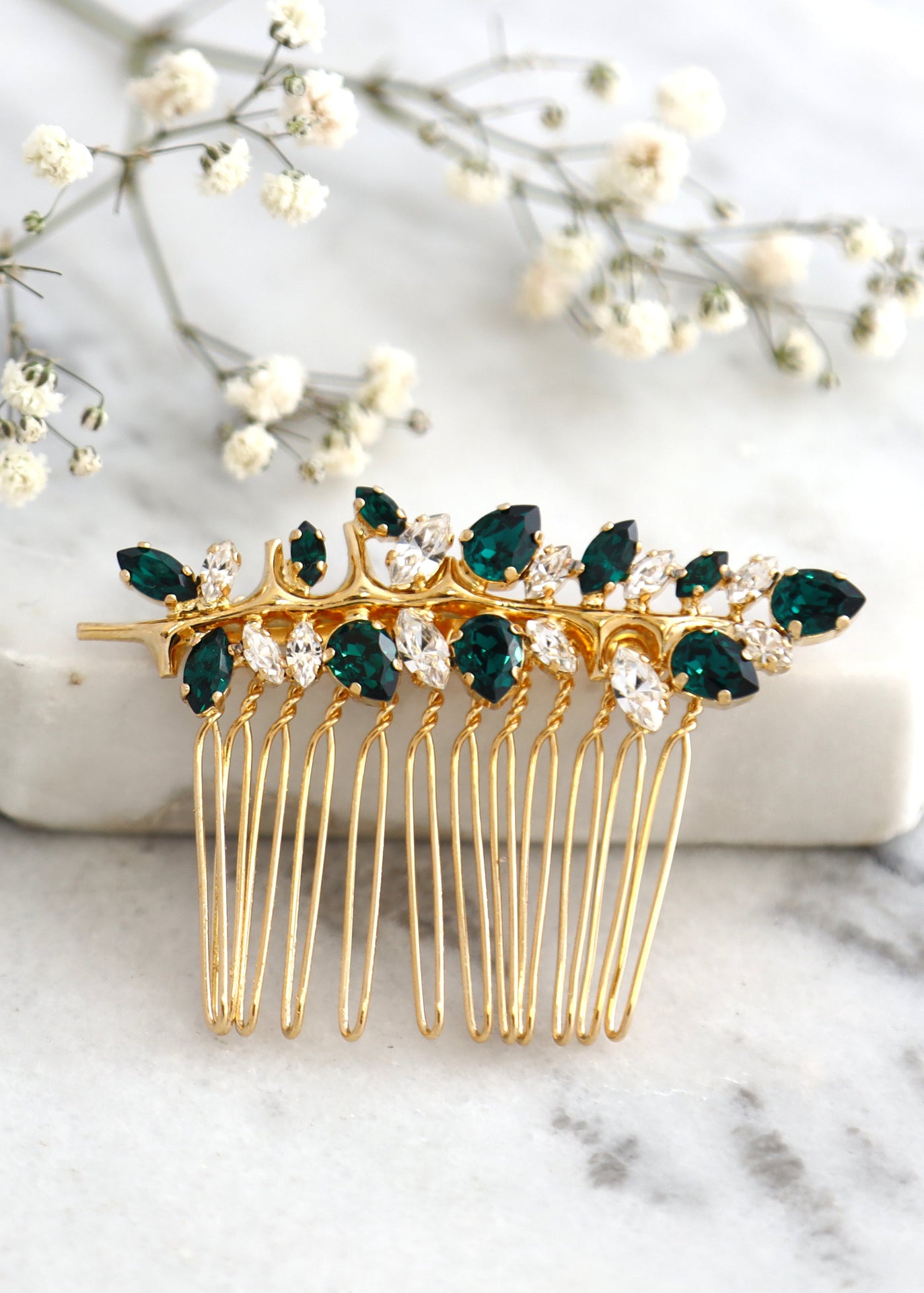 Bridal Emerald Green Hair Comb, Swarovski Hair Crystal Comb