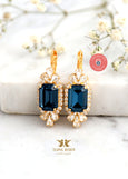 Blue Navy Earrings, Bridal Blue Navy Earrings, Dark Blue Crystal Swarovski Earrings, Bridesmaids Earrings, Emerald Cut Blue Crystal Earrings