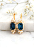 Blue Navy Earrings, Bridal Blue Navy Earrings, Dark Blue Crystal Swarovski Earrings, Bridesmaids Earrings, Emerald Cut Blue Crystal Earrings