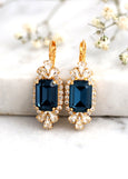 Blue Navy Earrings, Bridal Blue Navy Earrings, Dark Blue Crystal Swarovski Earrings, Bridesmaids Earrings, Emerald Cut Blue Crystal Earrings