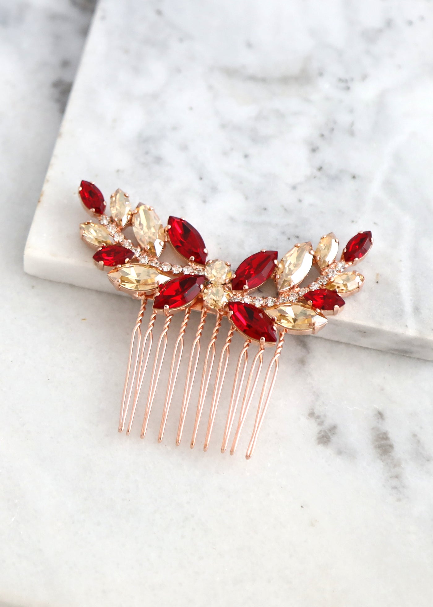 Bridal Hair Comb, Red Swarovski Hair Comb, Ruby Red Hair Comb
