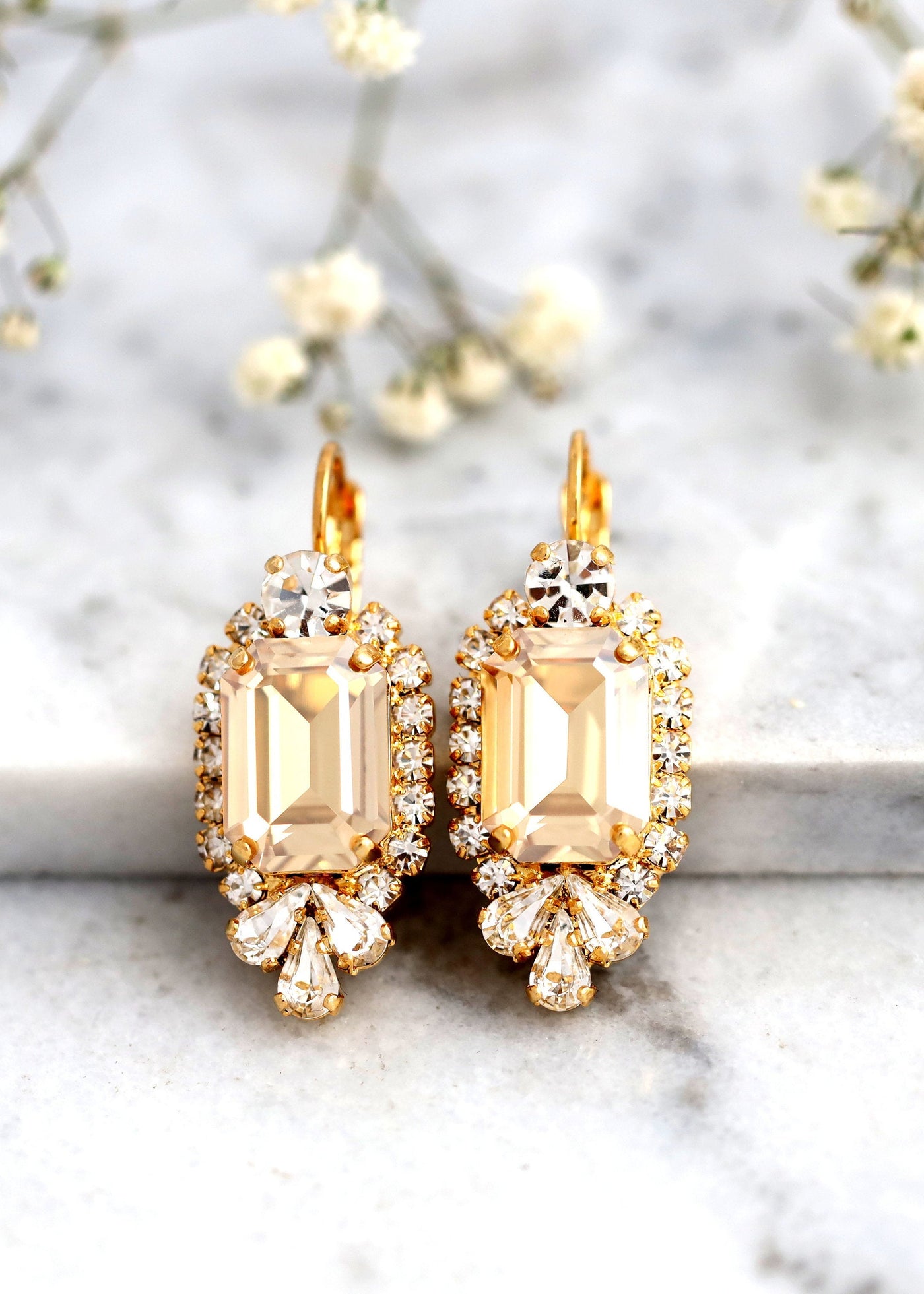 Champagne Earrings, Bridal Champagne Earrings