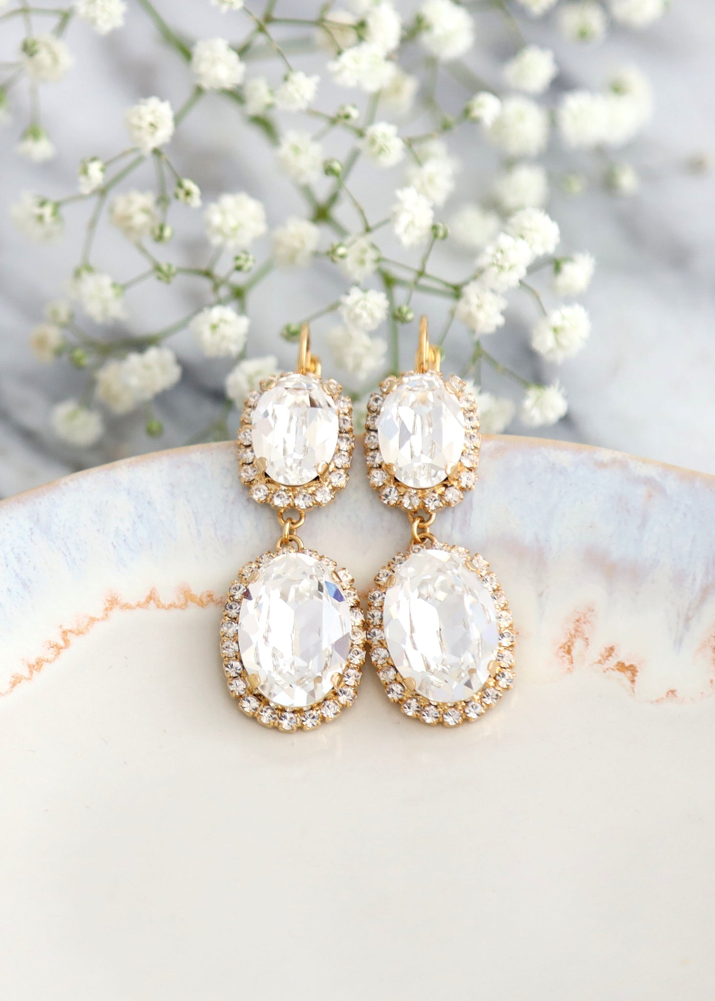 Bridal Crystal Earrings, Statement Clear Crystal Chandelier Earrings