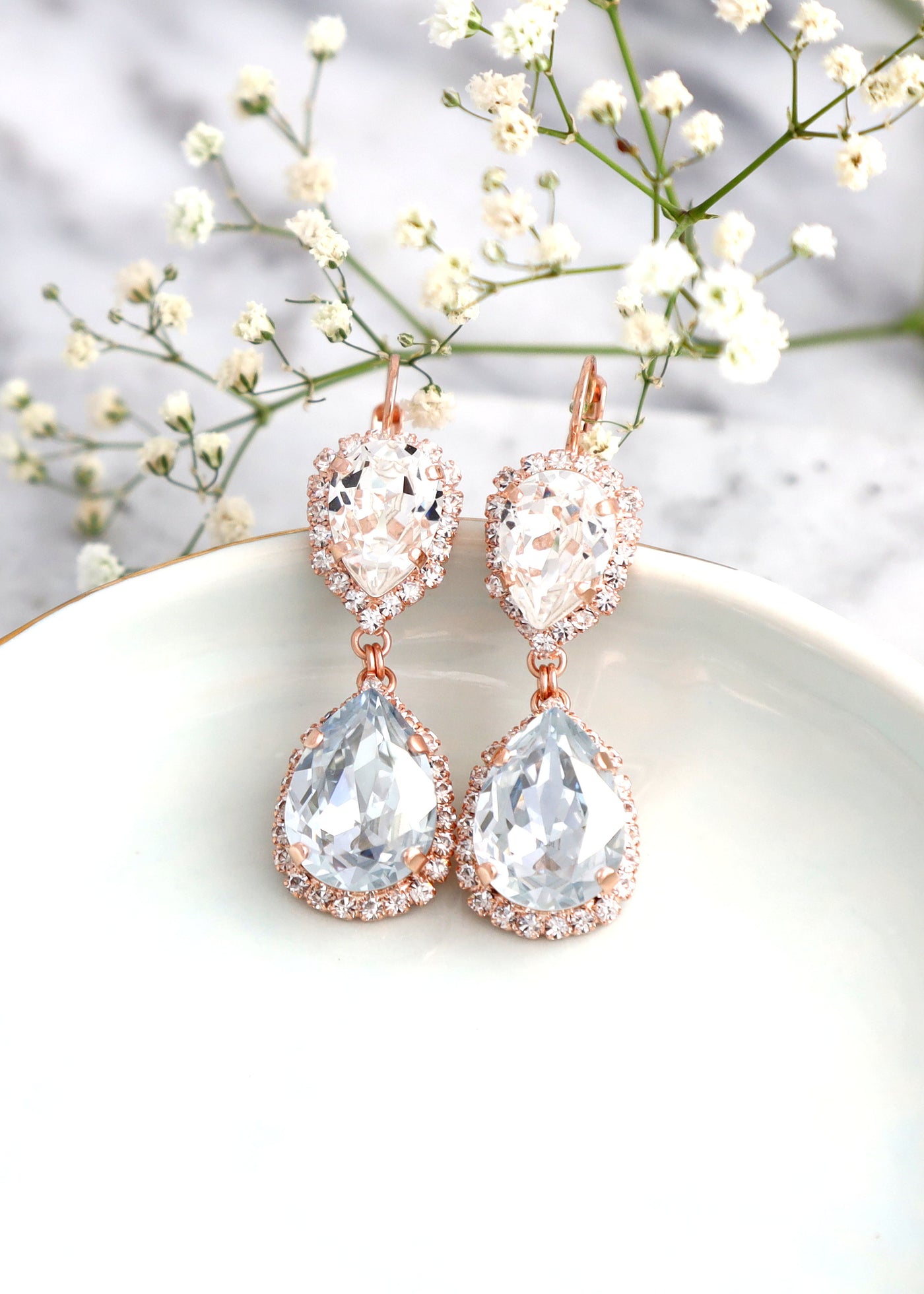 Dusty Blue Chandeliers Earrings, Bridal Dusty Blue Drop Earrings