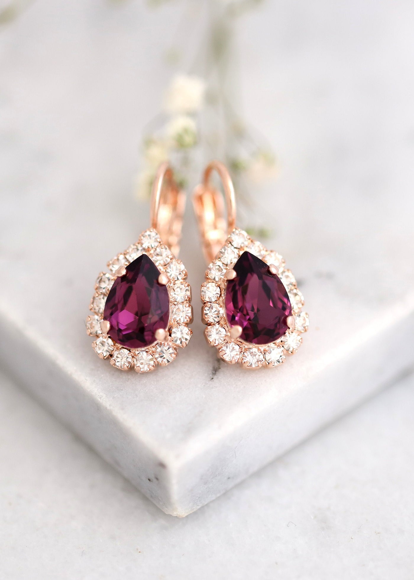 Purple Drop Earrings, Bridal Purple Earrings, Purple Bridal Earrings