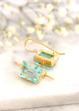 Aquamarine Earrings, Aquamarine Drop Earrings, Bridal Blue Drop Earrings, Emerald cut Crystal Earrings, Bridesmaids Earrings, Gift For Her