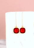 Red Drop Earrings, Ruby Red Dangle Crystal Earrings