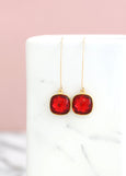 Red Drop Earrings, Ruby Red Dangle Crystal Earrings
