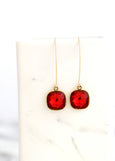 Red Drop Earrings, Ruby Red Dangle Crystal Earrings