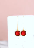 Red Drop Earrings, Ruby Red Dangle Crystal Earrings