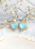 Sky Blue Heart Earrings, Blue Drop Earrings, Heart Drop Earrings