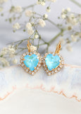 Sky Blue Heart Earrings, Blue Drop Earrings, Heart Drop Earrings