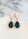 Emerald Chandelier Earrings, Bridal Emerald Drop Lever Back Earrings