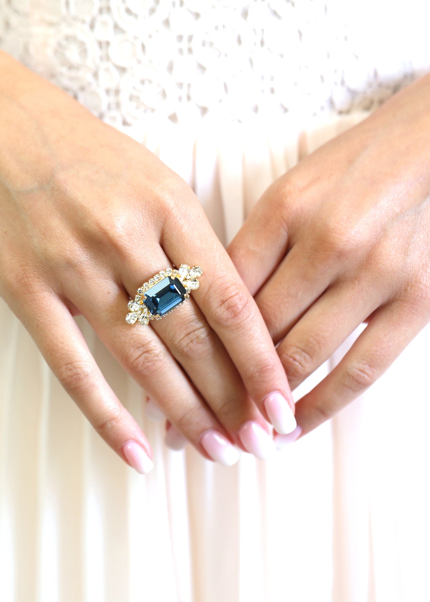 Blue Navy Cocktail Ring, Sapphire Swarovski Crystal Cocktail Ring