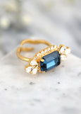 Blue Navy Cocktail Ring, Sapphire Swarovski Crystal Cocktail Ring